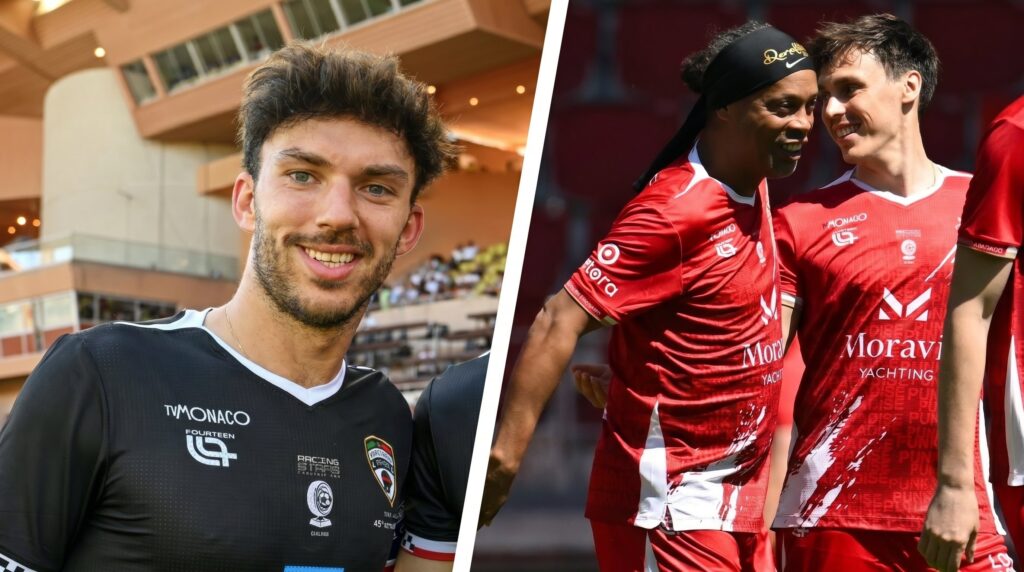 La jugada de Ronaldinho que ridiculizó a Gasly en el partido entre pilotos de la F1 y estrellas del fútbol en Mónaco