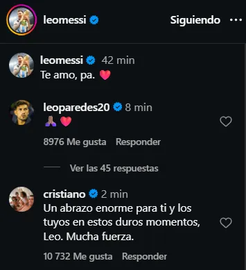 Cristiano Ronaldo se solidarizó con Leo Messi en el posteo por la muerte de Jorge: “Mucha fuerza”