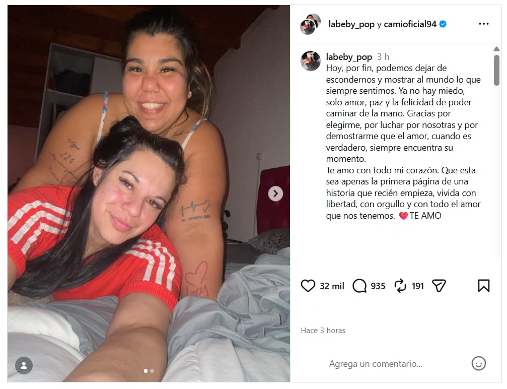 Camilota presentó a su novia y compartió su felicidad: “Por fin podemos dejar de escondernos”